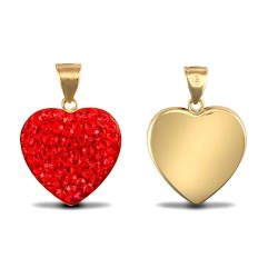 JPD568 | 9ct Yellow Gold Crystal Red Heart Pendant