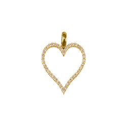 JPD579 | 9ct Yellow Gold White Round Brilliant Cubic Zirconia Outline Love Heart Charm Pendant