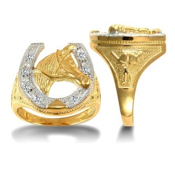 JRN046-R | 9ct Yellow Gold Cubic Zirconia Horse Shoe Ring