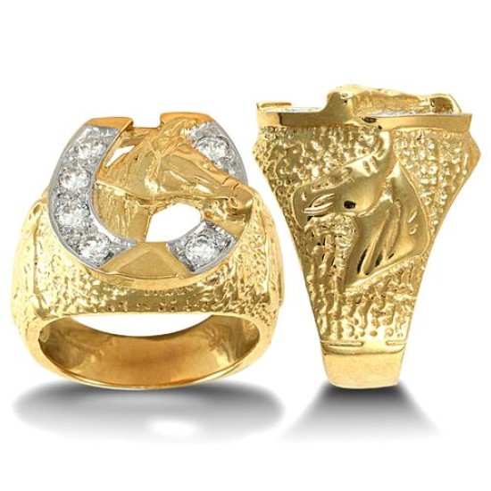 JRN047 | 9ct Yellow Gold Cubic Zirconia Horse Shoe Ring