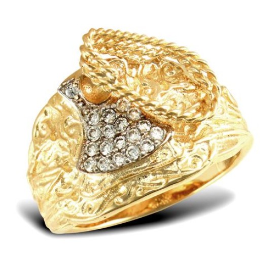 JRN054B | 9ct Yellow Gold Cubic Zirconia Saddle Ring