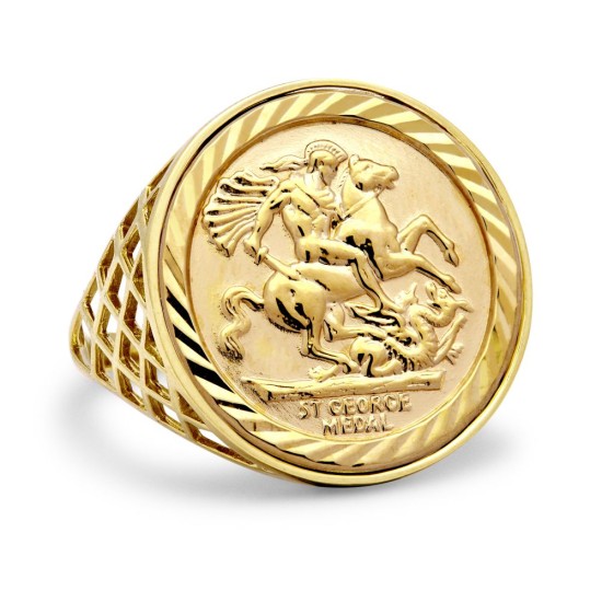 JRN166 | 9ct Yellow Gold Full St George Ring
