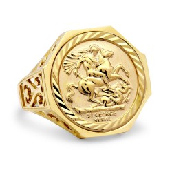 JRN167-P | 9ct Yellow Gold Hexagonal St George Ring