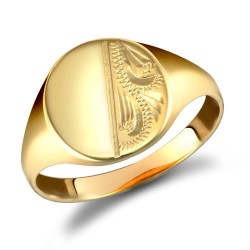 JRN457 | 9ct Yellow Gold Signet Ring Half-Engraved