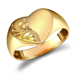JRN459 | 9ct Yellow Gold Signet Ring Heart Half-Engraved