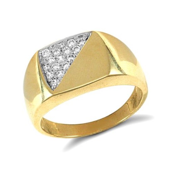 JRN460 | 9ct Yellow Gold Signet Ring Half-Cubic Zirconia