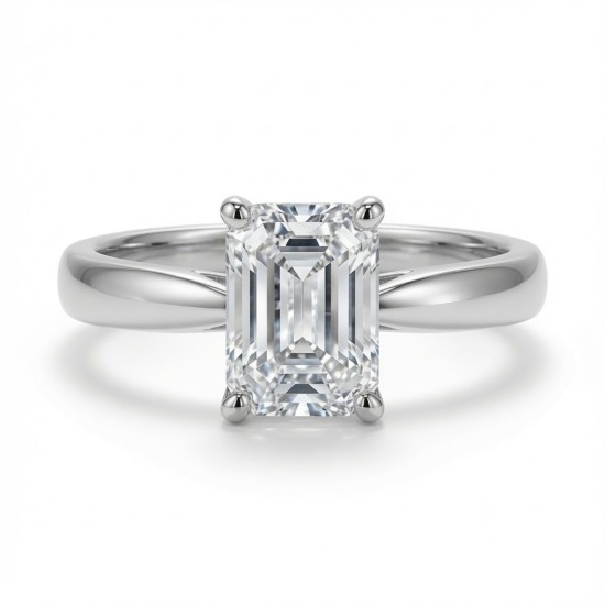 9ct White Gold, 1.00ct Emerald Cut Cubic Zirconia Wed-fit Solitaire Ring