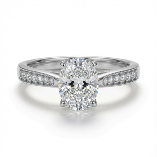 9ct White Gold, 1.00ct Oval Cubic Zirconia Wed-fit Engagement Ring