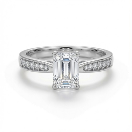 9ct White Gold, 1.00ct Emerald Cut Cubic Zirconia Wed-fit Engagement Ring