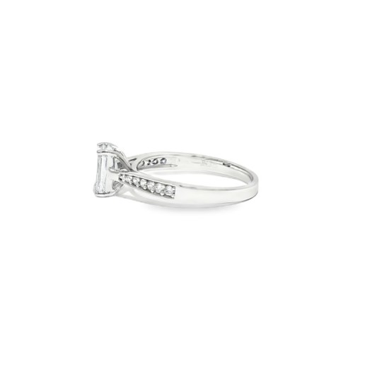 9ct White Gold, 1.00ct Emerald Cut Cubic Zirconia Wed-fit Engagement Ring