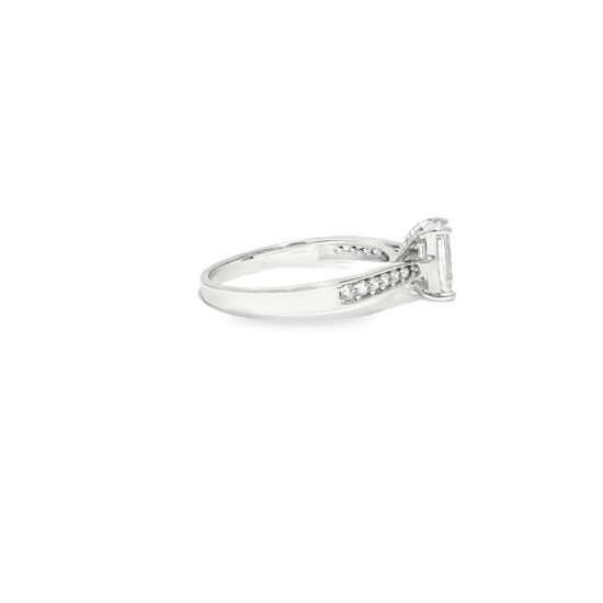 9ct White Gold, 1.00ct Emerald Cut Cubic Zirconia Wed-fit Engagement Ring