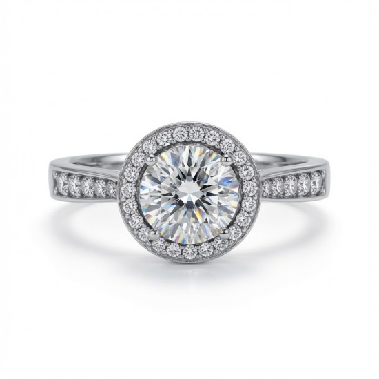 9ct White Gold, 1.00ct Round Cubic Zirconia Wed-fit Halo Ring