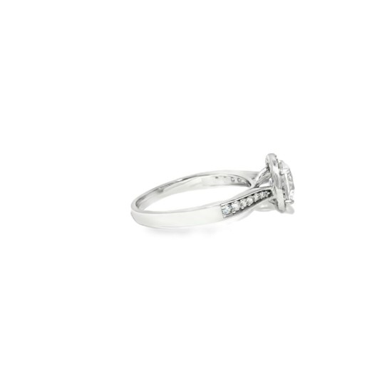 9ct White Gold, 1.00ct Round Cubic Zirconia Wed-fit Halo Ring