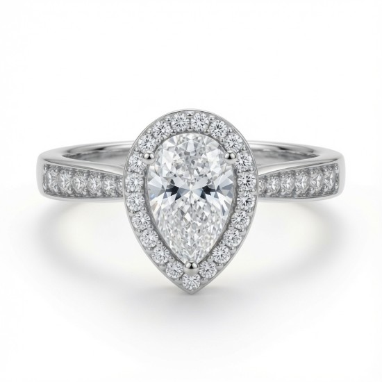 9ct White Gold, 1.00ct Pear Shape Cubic Zirconia Wed-fit Halo Ring