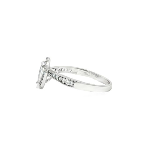 9ct White Gold, 1.00ct Pear Shape Cubic Zirconia Wed-fit Halo Ring