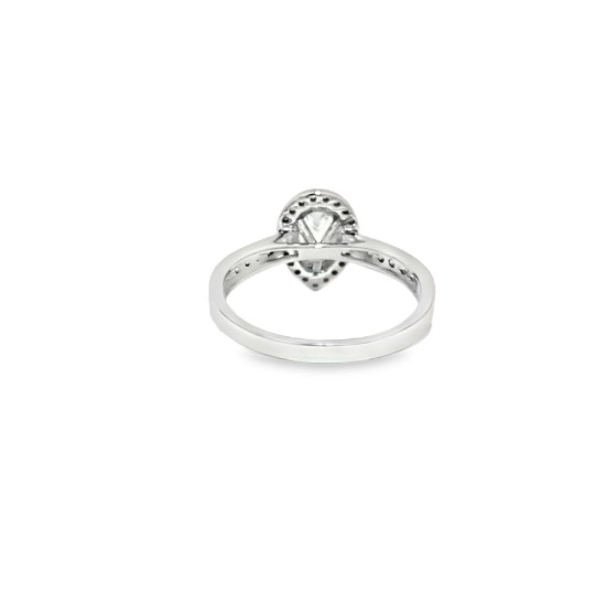 9ct White Gold, 1.00ct Pear Shape Cubic Zirconia Wed-fit Halo Ring