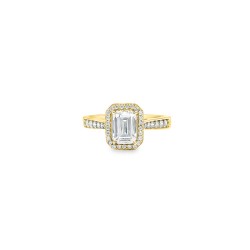 JRN607 | 9ct Yellow Gold, 1.00ct Emerald Cut Cubic Zirconia Wed-fit Halo Ring