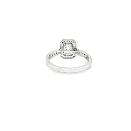 9ct White Gold, 1.00ct Emerald Cut Cubic Zirconia Wed-fit Halo Ring