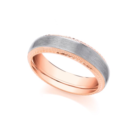 JWR134-9-6 | 2 Colour 9ct Rose and White Fancy 6mm Wedding Ring