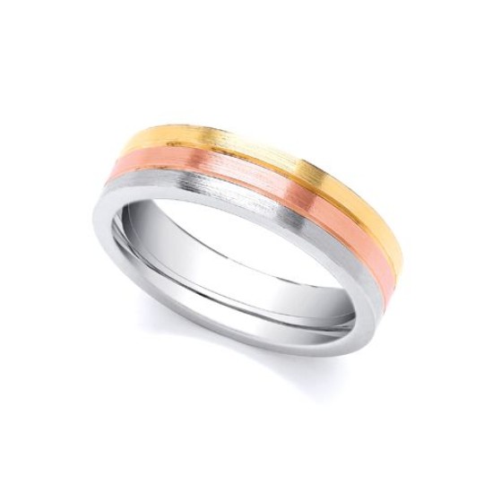 JWR137-18-5 | 3 Colour 18ct Yellow, Rose and White Fancy 5mm Wedding Ring