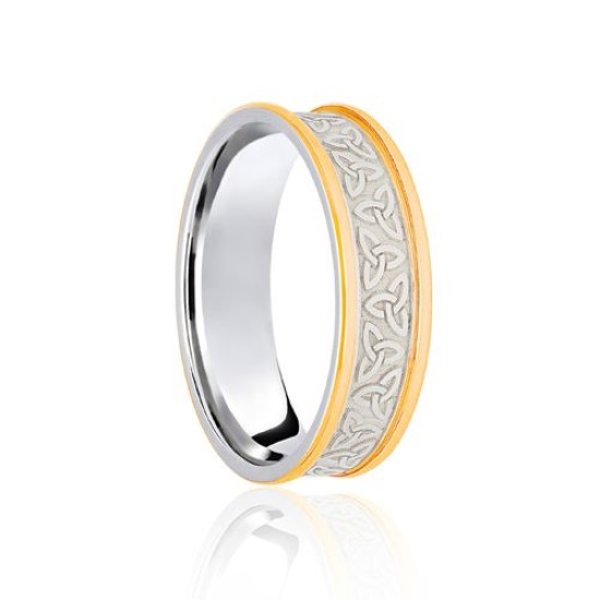 JWR142-18-5 | 18ct White & Yellow Flat Court 5mm Celtic Laser Engraved Wedding Band