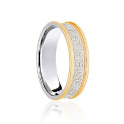 JWR142-9-5-F | 9ct White & Yellow Flat Court 5mm Celtic Laser Engraved Wedding Band