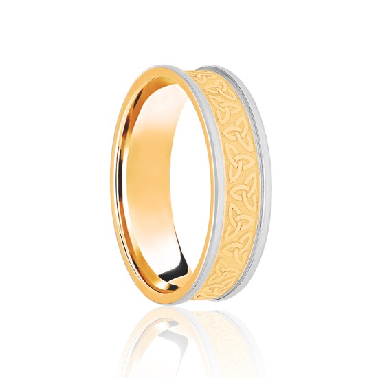 JWR143-18-5 | 18ct Yellow & White Flat Court 5mm Celtic Laser Engraved Wedding Band