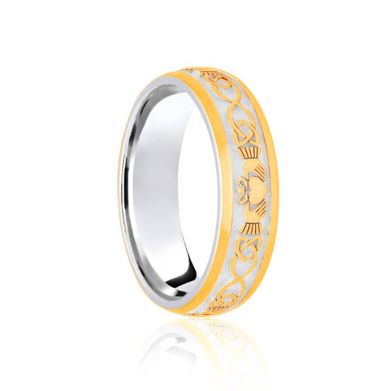 JWR147-9-8 | 9ct White & Yellow Court 8mm Celtic Laser Engraved Wedding Band