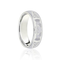 JWR150-18-5 | 18ct White Court 5mm Celtic Half Engraved Wedding Band