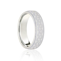 JWR155-18-5 | 18ct White Court 5mm Celtic Laser Engraved Wedding Band