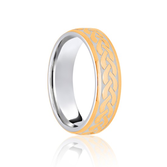 JWR157-18-7 | 18ct White & Yellow Court 7mm Celtic Laser Engraved Wedding Band