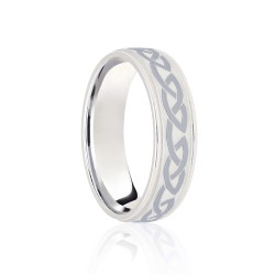 JWR160-18-5 | 18ct White Flat Court 5mm Celtic Laser Engraved Wedding Band