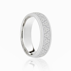 JWR170-18-5 | 18ct White Court 5mm Celtic Laser Engraved Wedding Band