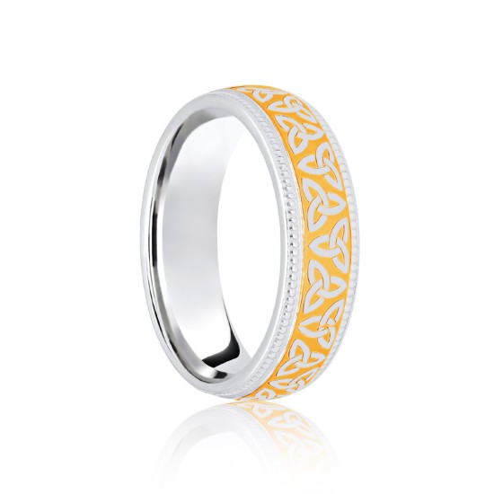 JWR172-18-6 | 18ct White & Yellow Court 6mm Celtic Laser Engraved Wedding Band