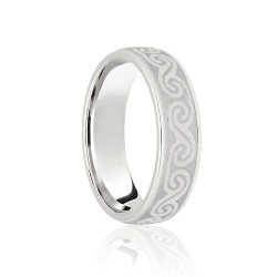 JWR175-9-5 | 9ct White Flat Court 5mm Celtic Laser Engraved Wedding Band