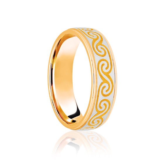 JWR178-18-6 | 18ct Yellow & White Flat Court 6mm Celtic Laser Engraved Wedding Band