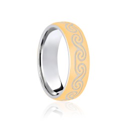 JWR182-18-6 | 18ct White & Yellow Court 6mm Celtic Laser Engraved Wedding Band