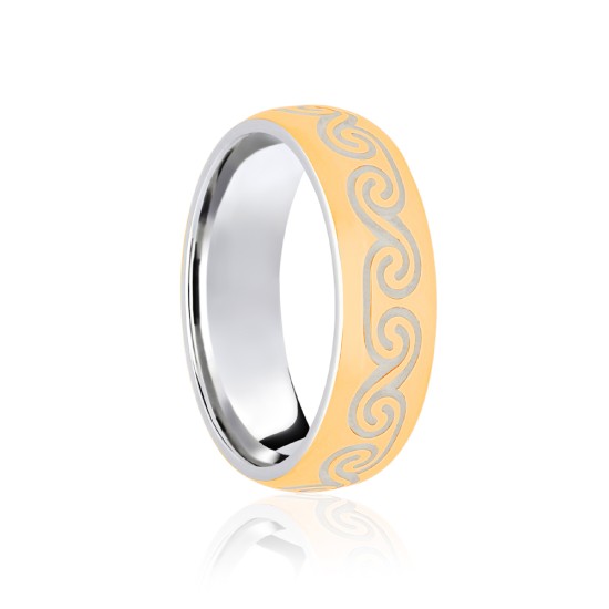 JWR182-18-6 | 18ct White & Yellow Court 6mm Celtic Laser Engraved Wedding Band