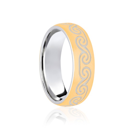 JWR182-9-6 | 9ct White & Yellow Court 6mm Celtic Laser Engraved Wedding Band