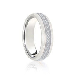 JWR185-18-6 | 18ct Rose & White Court 6mm Celtic Laser Engraved Wedding Band