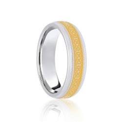 JWR187-18-5 | 18ct White & Yellow Court 5mm Celtic Laser Engraved Wedding Band