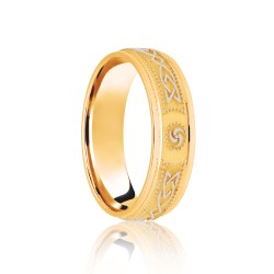 JWR203-18-5 | 18ct Yellow & White Flat Court 5mm Celtic Laser Engraved Wedding Band