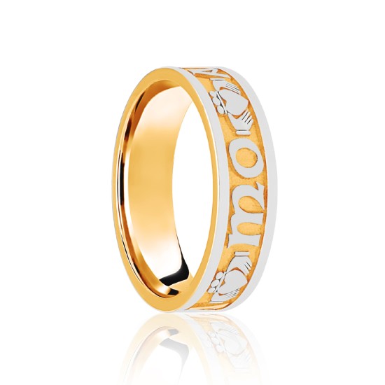 JWR208-9-6 | 9ct Yellow & White Flat Court 6mm Celtic Laser Engraved Wedding Band