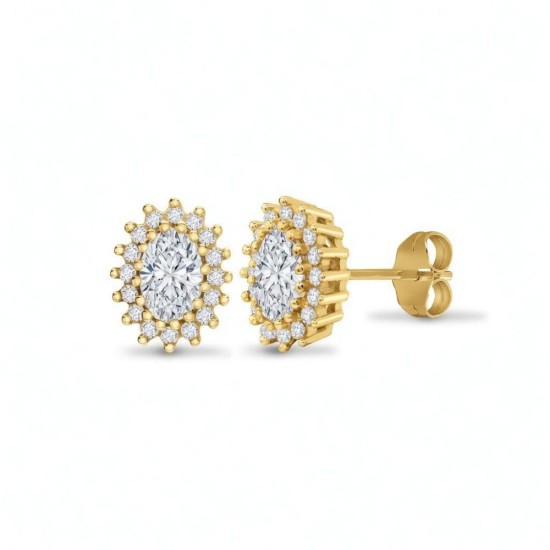 LAB9E500 | 9ct Yellow Gold 1.75cts Lab Grown Diamond Halo Stud Earrings