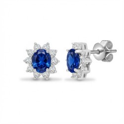 9ct White Gold Lab-Grown Diamond 0.52ct & Sapphire 1.20ct Earrings