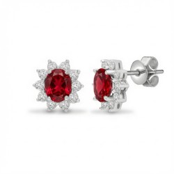 9ct White Gold Lab-Grown Diamond 0.53ct & Ruby 1.13ct Earrings
