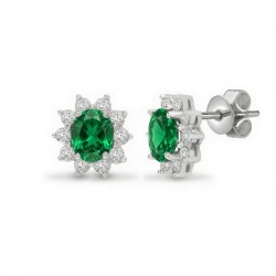 9ct White Gold Lab-Grown Diamond 0.53ct & Emerald 0.84ct Earrings