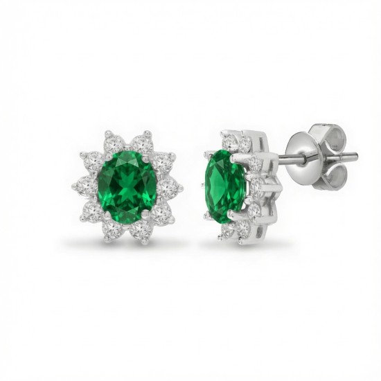 9ct White Gold Lab-Grown Diamond 0.53ct & Emerald 0.84ct Earrings