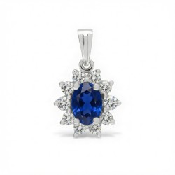 9ct White Gold Lab-Grown Diamond 0.27ct & Sapphire 0.60ct Pendant