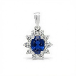 9ct White Gold Lab-Grown Diamond 0.27ct & Sapphire 0.60ct Pendant